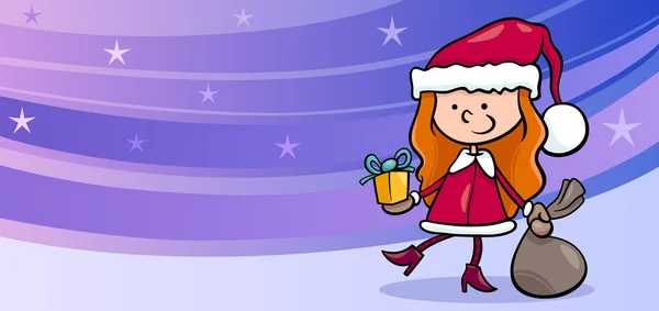 女の子サンタ グリーティング カード漫画 — ストックベクタ