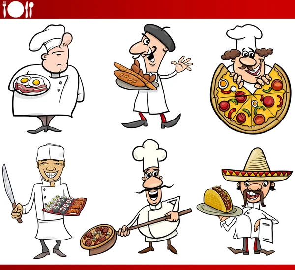 International cuisine chefs cartoons — Stock Vector