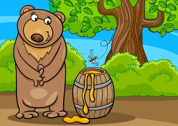 Orso con miele cartone animato illustrazione — Vettoriale Stock