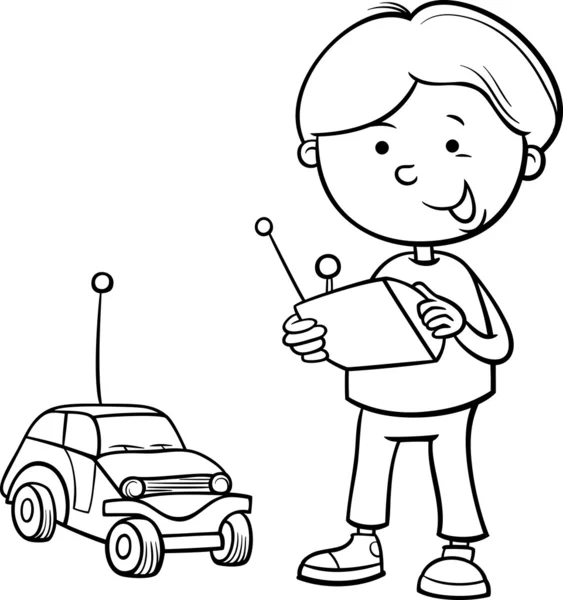 Boy and remote car coloring page — Stock Vector