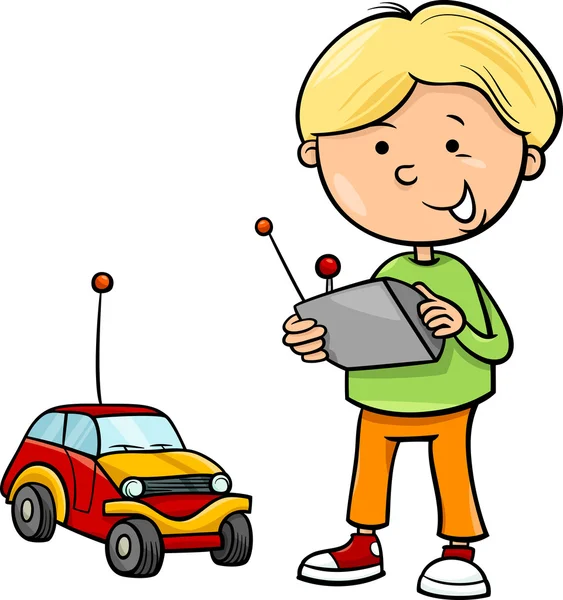 Boy and remote car cartoon — Stock Vector