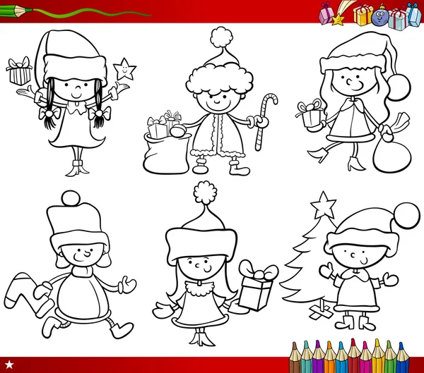 クリスマス テーマ子供たちのページを着色 — ストックベクタ