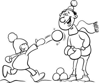 dad and son on winter coloring page clipart