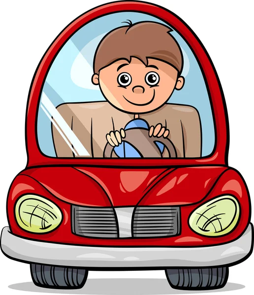 Boy in car cartoon illustration — Stock Vector