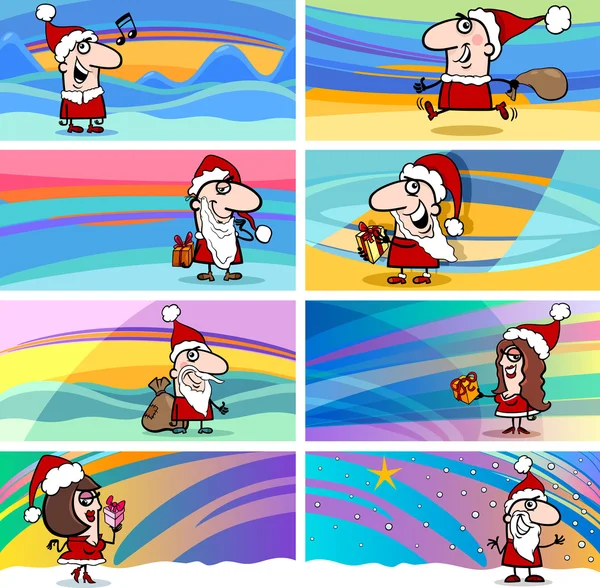 Karikatür tebrik kartları Noel Baba ile — Stok Vektör