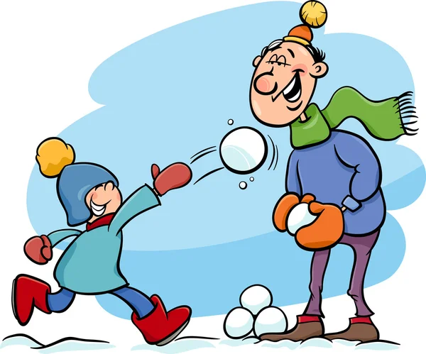 Vater und Sohn im Winter-Cartoon — Stockvektor