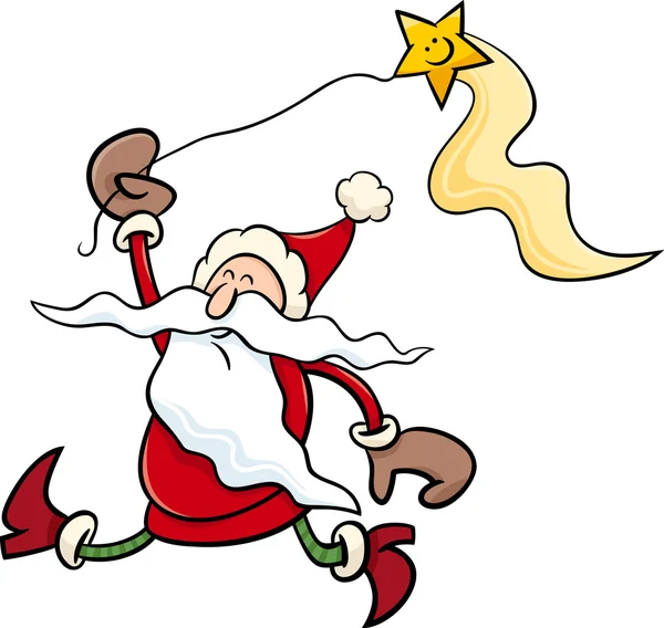 Santa con stella cartone animato illustrazione — Vettoriale Stock