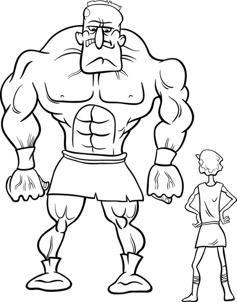 David y Goliath libro de dibujos animados para colorear — Vector de stock