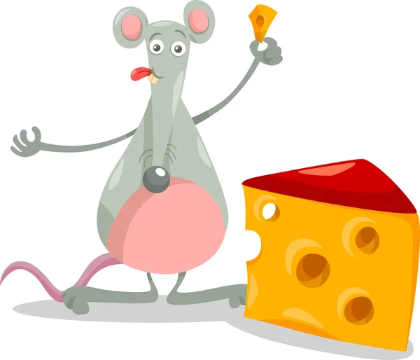 Mouse con illustrazione cartone animato formaggio — Vettoriale Stock