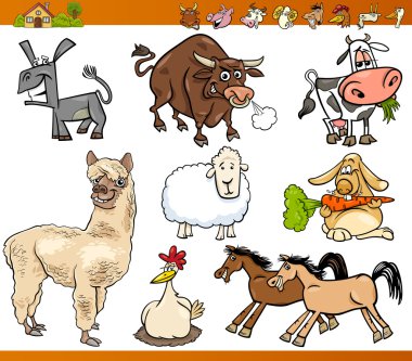 çiftlik hayvanları karikatür çizimi ayarla