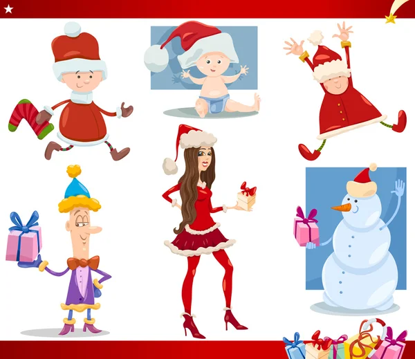 圣诞老人和圣诞卡通套 — 图库矢量图片