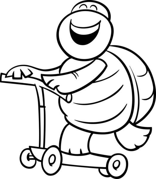 Turtle op scooter kleuren pagina — Stockvector