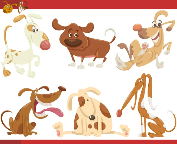 Happy dogs cartoon illustration set — Stock Vector
