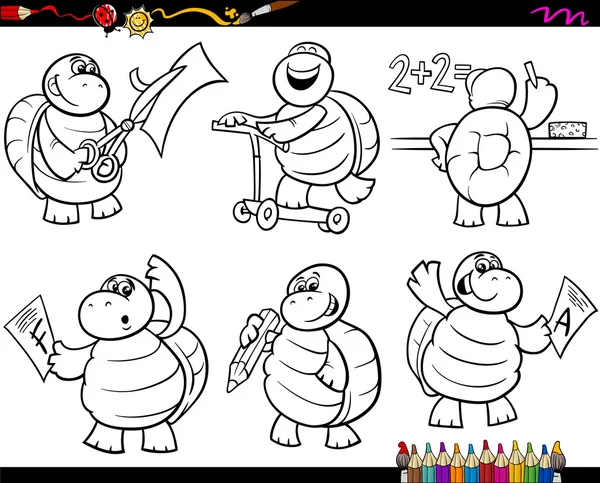 Школьная черепаха на странице раскраски мультфильмов — стоковый вектор