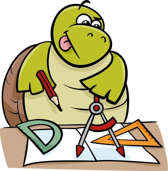 Turtle with calipers cartoon illustration — Stock Vector