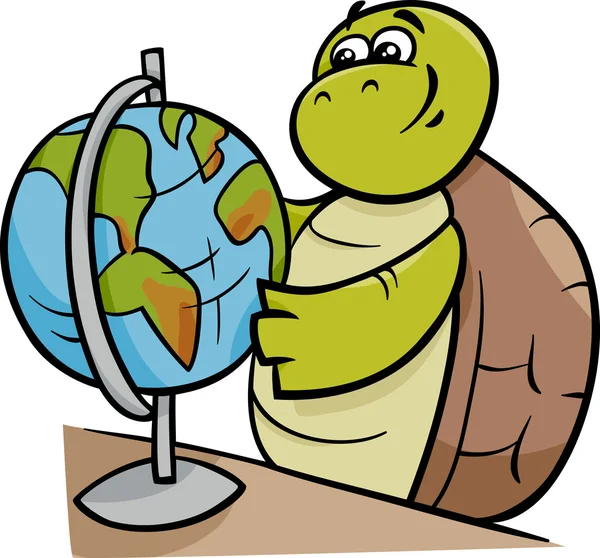 Turtle globe rajzfilm illusztráció — Stock Vector