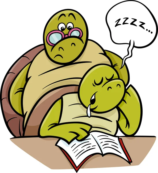 Sleeping turtle on lesson cartoon — Stock Vector