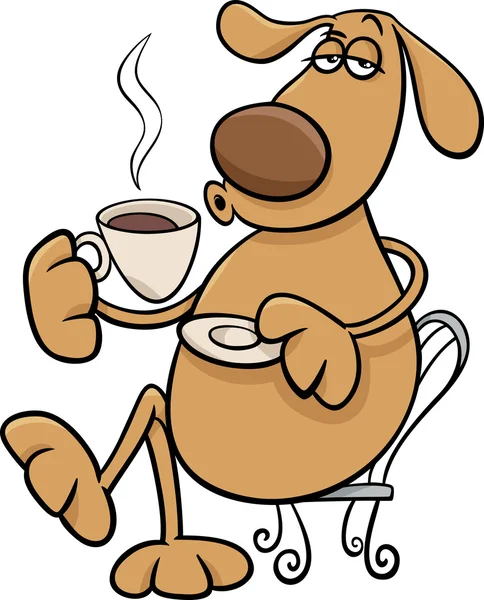 Hund mit Kaffee-Cartoon-Illustration — Stockvektor
