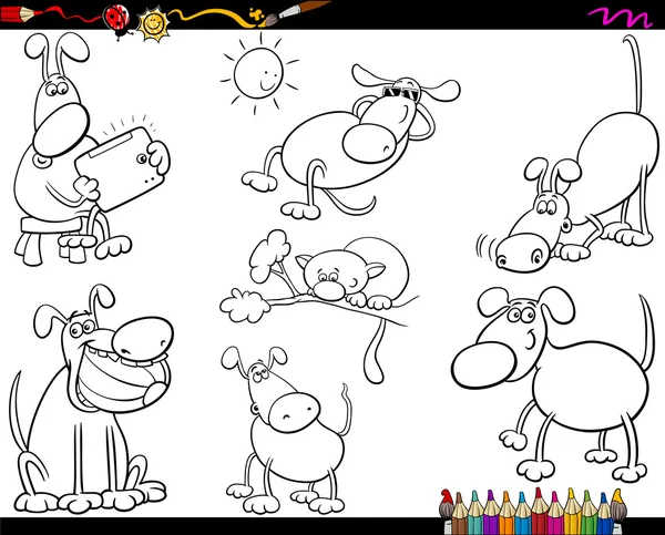 Dogs set cartoon coloring page — Stock Vector