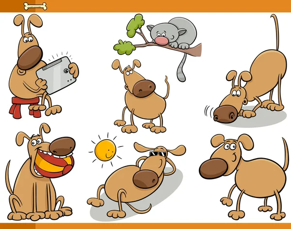 Personajes de perros conjunto de dibujos animados — Vector de stock