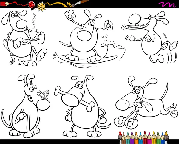 Perros conjunto de dibujos animados para colorear página — Vector de stock