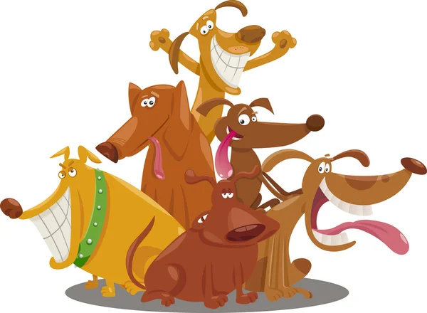 Cães brincalhão grupo desenho animado ilustração —  Vetores de Stock