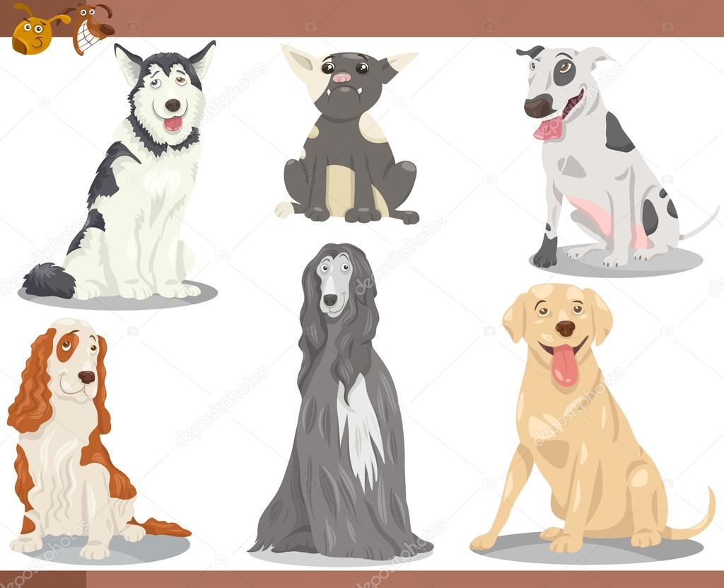 dog breeds cartoon illustration set