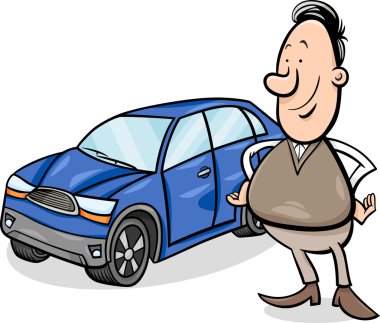 adam ve araba Karikatür çizimi