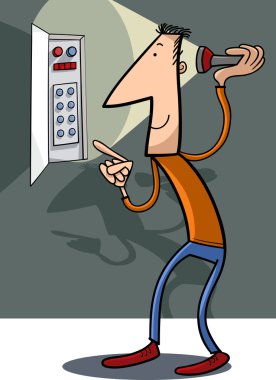 adam tamir elektrik karikatür çizimi