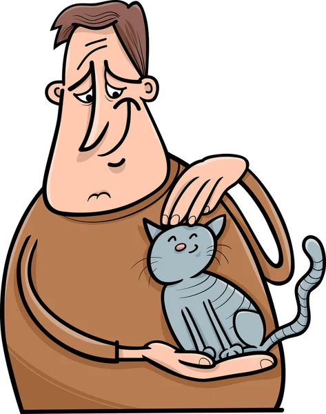 Hombre y gato ilustración de dibujos animados — Vector de stock
