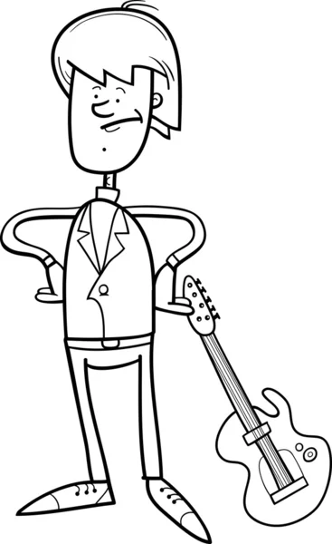 Rock man with guitar coloring page — Stock Vector