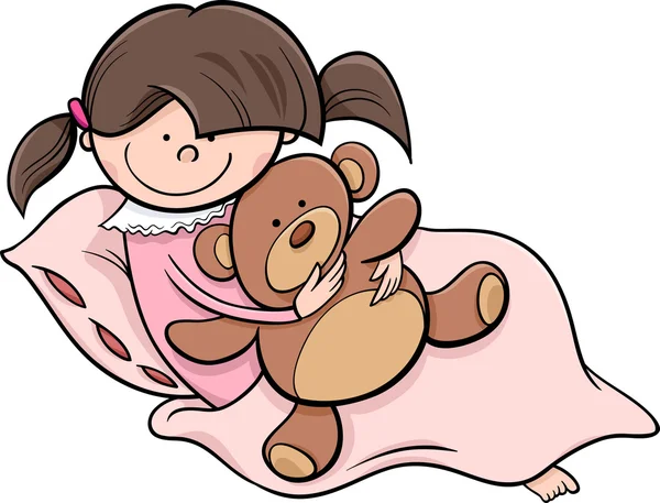 Girl with teddy cartoon illustration — Stock Vector