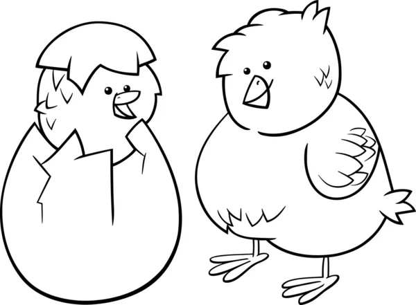 Pollitos de Pascua para colorear página de dibujos animados — Vector de stock