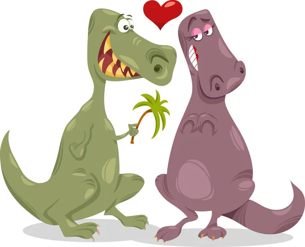 Dinos in love cartoon illustration — стоковый вектор