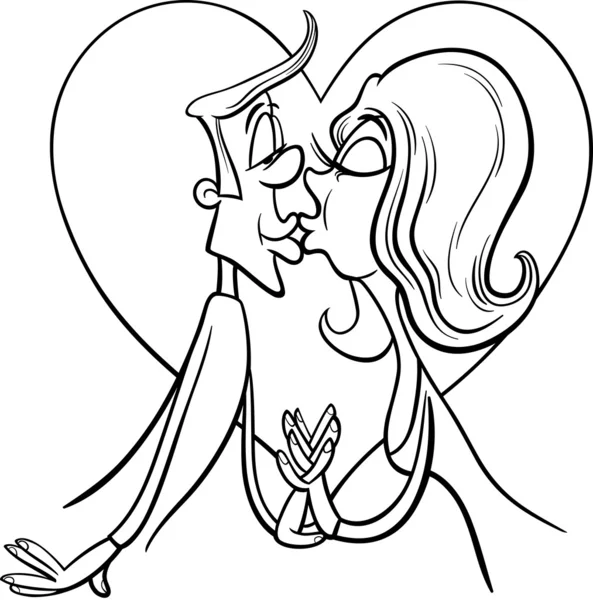Kissing couple in love coloring page — Stock Vector