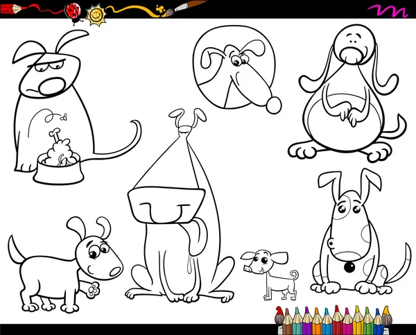 Dogs set cartoon coloring page — Stock Vector