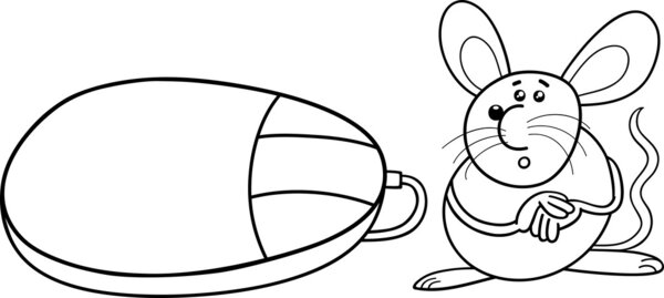 computer and real mouse coloring page