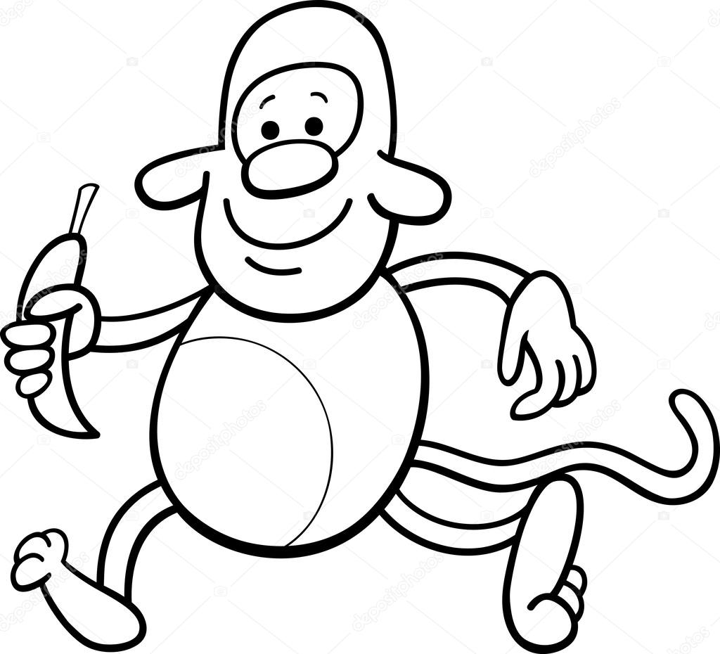 monkey with banana coloring page stock vector izakowski 61721879