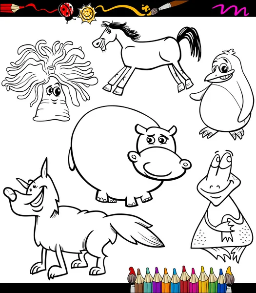 Animales conjunto de dibujos animados para colorear libro — Archivo Imágenes Vectoriales