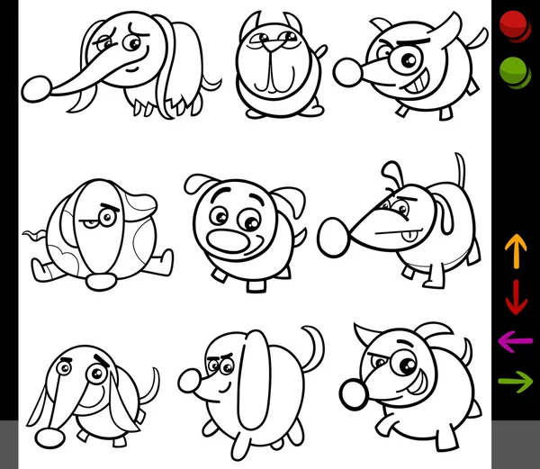 Σκυλιά χαρακτήρες παιχνίδι χρωματισμό σελίδα — Διανυσματικό Αρχείο