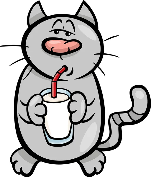 Katten dricka mjölk cartoon illustration — Stock vektor