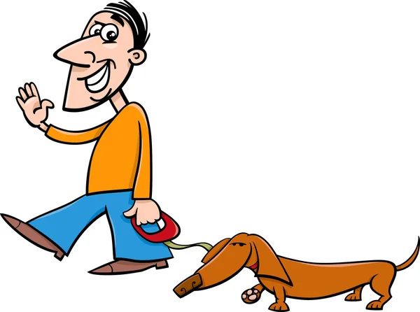 Hombre con dibujos animados dachshund — Vector de stock