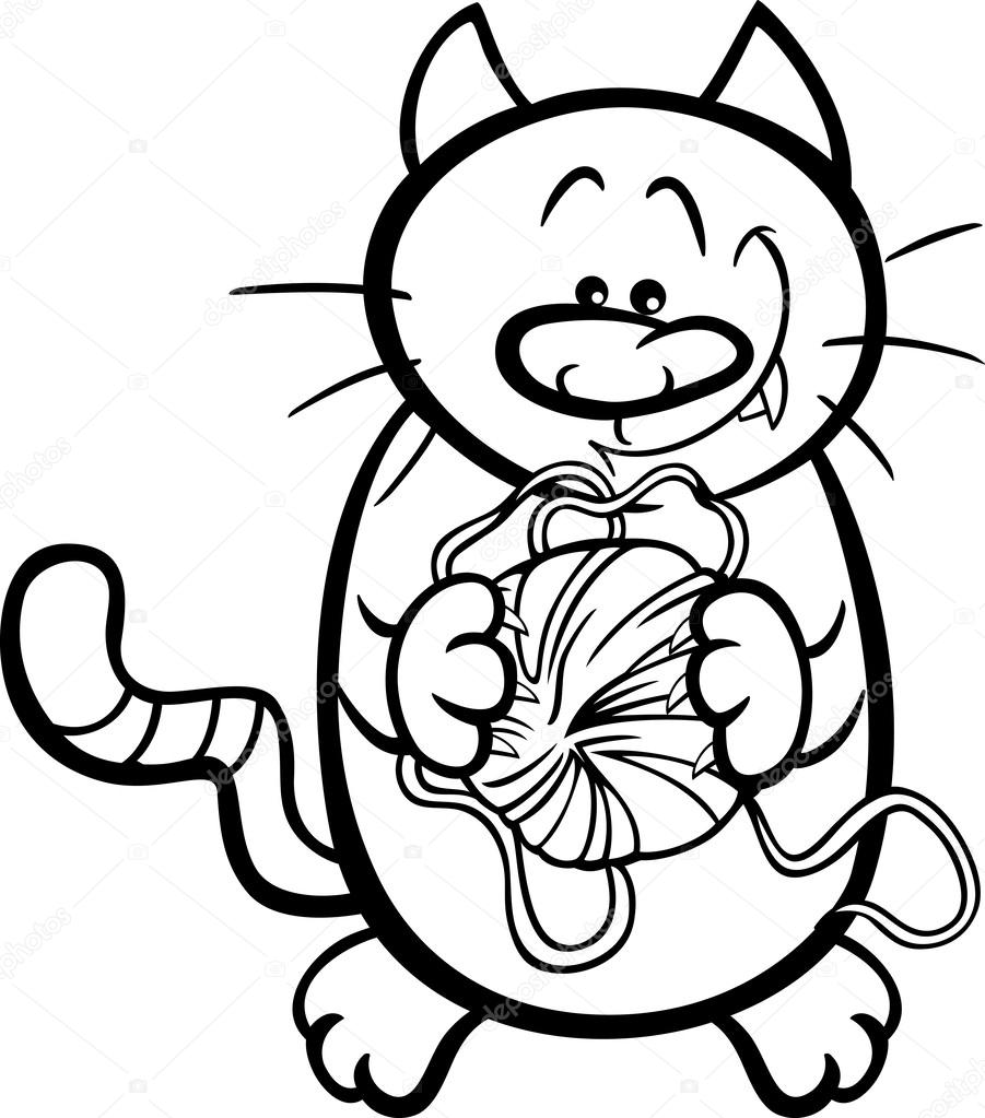 Download Cat With Yarn Cartoon Coloring Page Stock Vector Image By C Izakowski 63586445