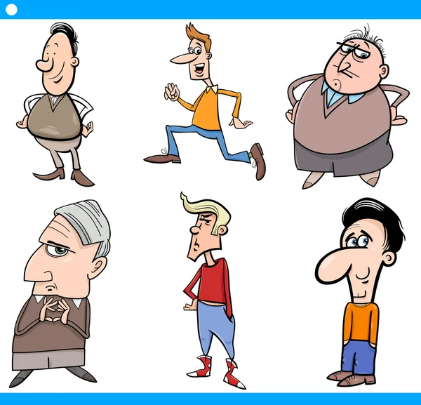 Hombres personajes conjunto ilustración de dibujos animados — Vector de stock