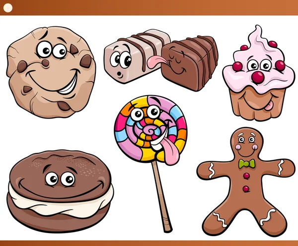 Doces e biscoitos definir desenhos animados — Vetor de Stock
