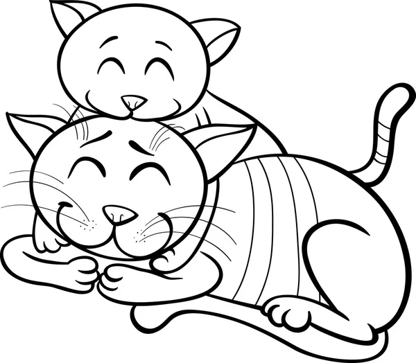 Gato feliz y gatito para colorear libro — Archivo Imágenes Vectoriales