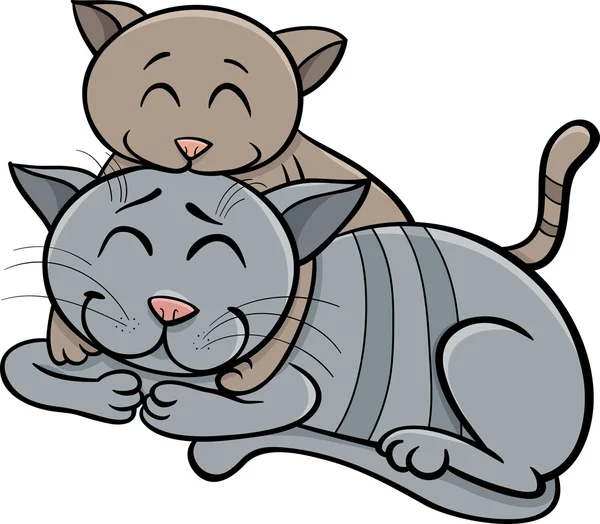 Gelukkig kat en kitten cartoon — Stockvector