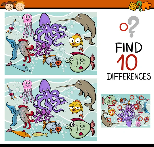 Encontrar diferencias juego de dibujos animados — Archivo Imágenes Vectoriales