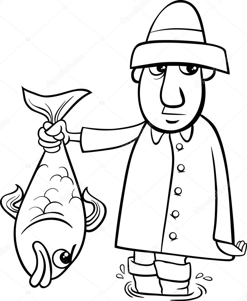 angler with fish coloring page