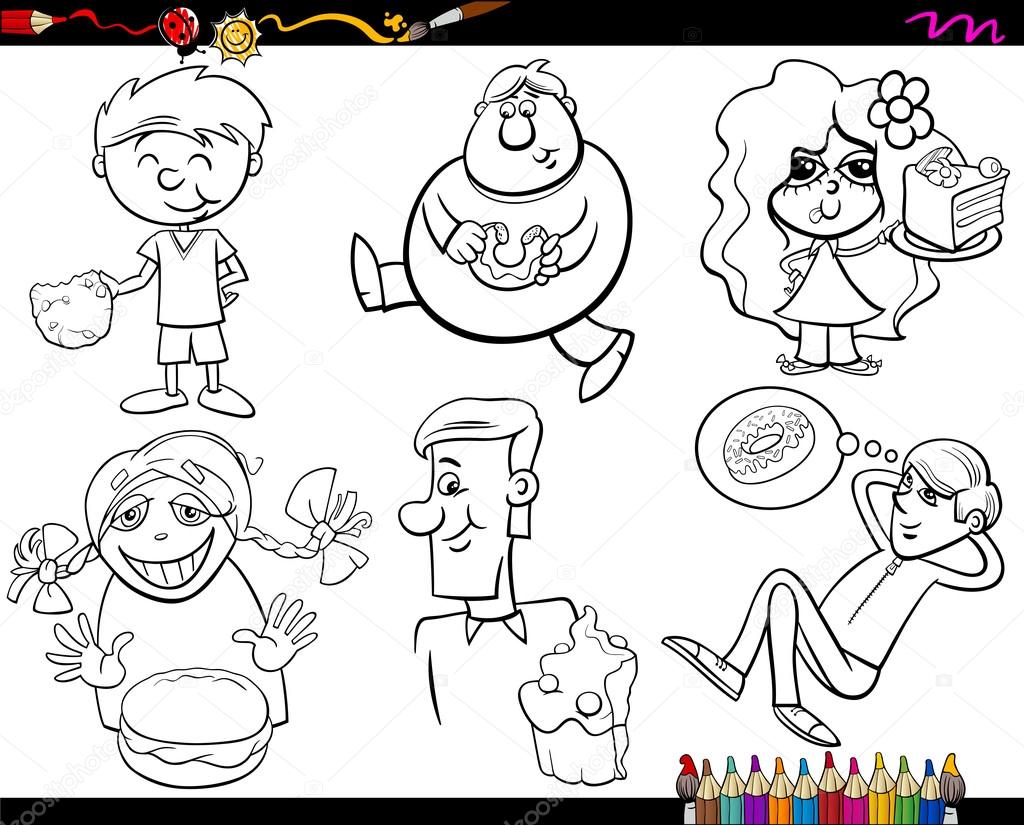 Dulces y niños para colorear conjunto de página Vector de stock #65706769  de ©izakowski, image size:1024x825